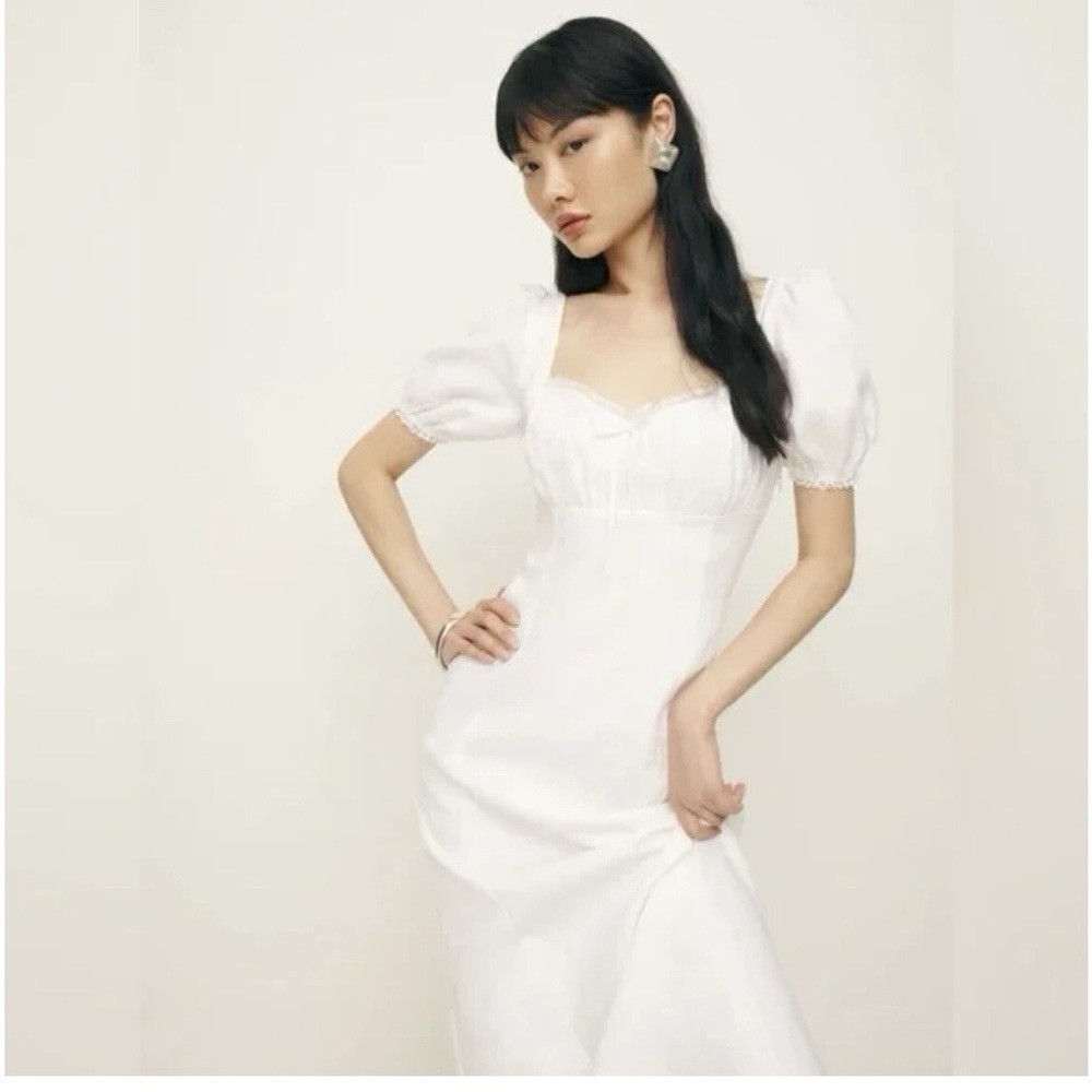 NWT Reformation Cherish White linen puff sleeve dress maxi summer sweetheart